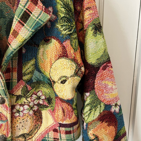 Vintage Tapestry Painted Pony Apple Fruit Fall Jacket Retro Artsy - Picture 5 of 10